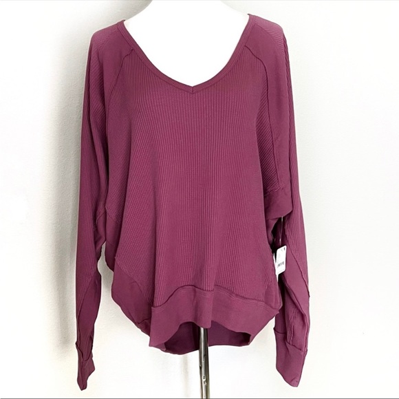 NWT Free People Santa Clara Thermal Top. Mulberry (Wine). Size Large - Picture 8 of 8